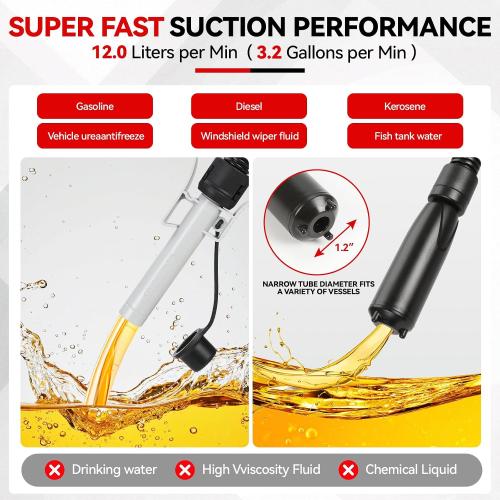 Fuel Transfer Pump Battery Powered Auto-Stop | Overfill Protection Electric Gas Can Pump for Gasoline, Diesel & Oil, Cordless Gas Pump Transfer Liquid with 3.2 GPM for Car, Truck, Lawn Mower