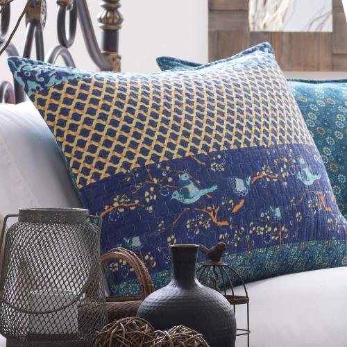 Lush Decor Royal Empire Reversible Cotton Quilt Set, 3 Piece Set King, Peacock - Striped Bedding Set - Floral Quilt King Size - Blue Bedding - Boho Decor