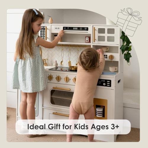 Wooden Play Kitchen for Kids– Realistic Appliances, Smart Storage & 15 Fun Accessories for Inspiring Pretend Play (Ages 3 )