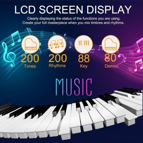 88 Key Piano Keyboard, Electric Digital Piano with Semi Weighted Keys, Keyboard Piano with Sustain Pedal, Power Supply, Stand, Carrying Case, Headphones, USB-MIDI Compatibility, for Beginner Adults