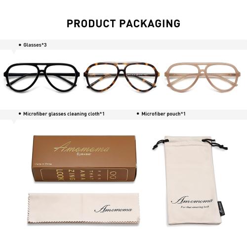 AMOMOMA 3 Pack Retro Oversized Aviator Reading Glasses for Women Men,Classic Large Reader Blue Light Computer Frame AM6111