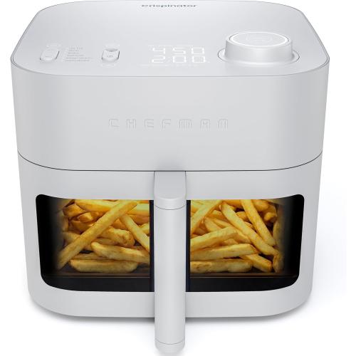 Chefman Crispinator Air Fryer 6-in-1 with 8 Qt capacity, 450°F Max Temp with TurboFry Pro Technology for Fast and Even Results, Viewing Window, Nonstick Ceramic Basket