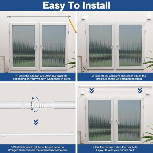 SIMEWIN Curtain Rods No Drilling for Windows 30 to 45 Inches, 5/8 Inch Diameter No Drill Small Curtain Rod Set with 3M Adhesive Brackets, White