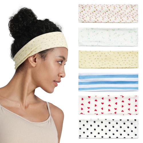 QIUTIMIY Headbands for Women Non Slip - 6 Pack Soft Stretchy Cotton Hair Bands for Women’s Hair – Fashion Sports Headbands for Yoga, Workout, Running, Gym, Daily Wear（Style 1）