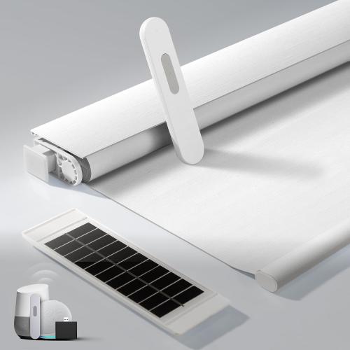 No Drill Motorized Blinds with Remote, Blackout Automatic Blinds with Solar Panel, Cordless Smart Electric Roller Shades for Windows, White, 20 x 72