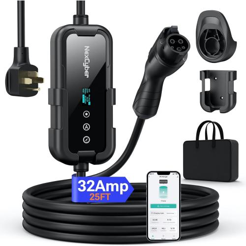 Level 2 EV Charger 32Amp with WiFi APP/Plug-Play, 240V NEMA 14-50P Plug, 25FT Cable with ETL Certified, Portable Electric Vehicle Charging Stations EVSE J1772 Connector (32)