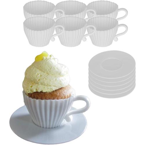 Evelots 12-Piece Silicone Teacup Cupcake Molds, 6 Cups & Saucers, BPA-Free