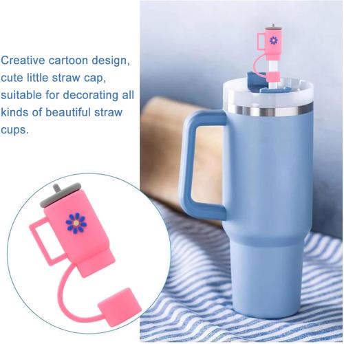 Cover Cap for Stanley Cups, Topper Compatible with 30 & 40 Oz Tumblers, Reusable Dust-Proof Silicone Lids, Drinking Straw Covers, 6pcs All Pink