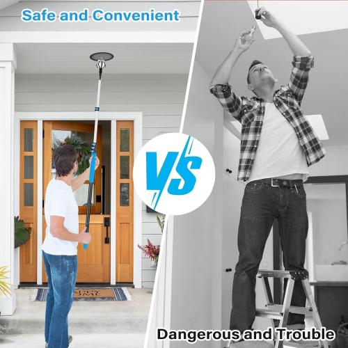 18FT Reach Light Bulb Changer for High Ceilings,12FT Telescopic Extension Pole for Ceilings and Recessed Lights,High Reach Light Bulb Changer with Baskets and Suction Cup,Light Bulb Removal Tool