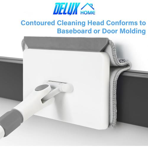 Baseboard Cleaner Tool with Handle, DELUX Baseboard Cleaner with Extendable Long Handle, 4 Reusable Cleaning Pads Wall Cleaner for Baseboards Cleaning, Ceiling, Wall, Floor, Shower Bathroom Kitchen