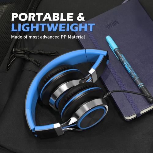 AILIHEN C8 Kids Wired Headphones with Mic for School, 3.5mm Jack, BlackBlue