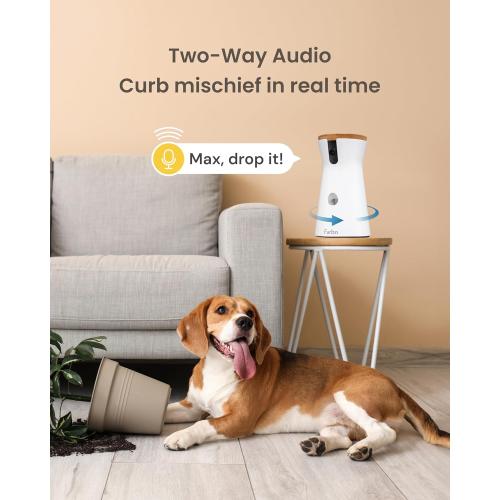 Furbo 360° Dog Camera: Pet Security Cam w/Barking Alerts, Rotating View, Treat Toss w/Phone App, Smart Home Puppy Monitoring, 2-Way Speaker, No Subscription Needed. Standard See, Talk, & Toss Features