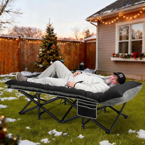Camping Cot with Mattress, 32 Extra Wide Camping Cots for Adults, Sleeping Cot for Adults Holds Up to 600LBS, Cots for Sleeping, Camp, Rv, Beach, Patio, Office Naps(Black)