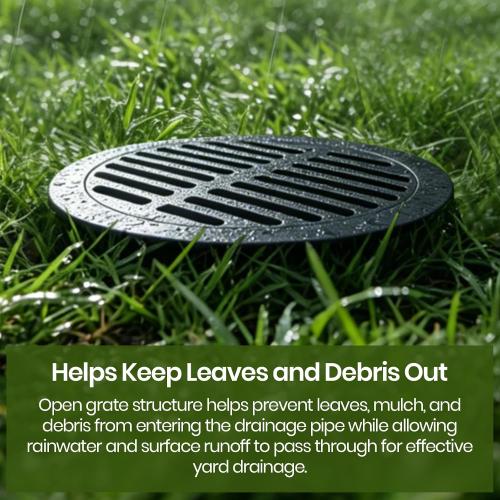 Calvana 4-Pack 6 Inch Round Drain Grate Cover for Yard Drainage, Plastic Outdoor Drain Cover for Lawn, Landscape and Patio, 6 Stormwater Drain Grate Replacement, Black
