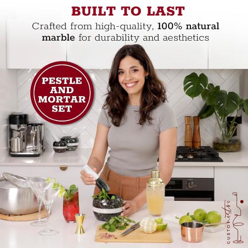 Gusto Nostro Natural Marble Mortar and Pestle Set | 6 Inch - 3.5 Cup Extra Large Mortar Pestle Set for Grinding Herbs, Nuts, Grains | Pesto Grinding and Guacamole Stone Bowl | Marble Spice Crusher