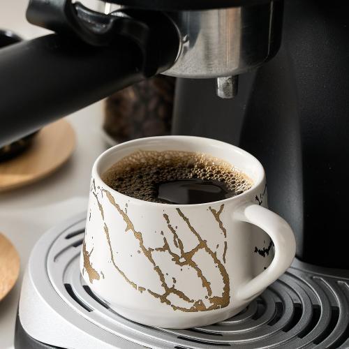 LUKA Ceramic Espresso Cups with Saucers and Metal Stand