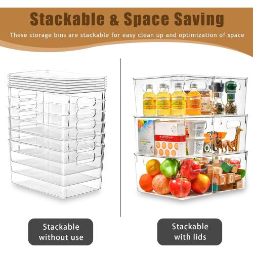 Freebat 6 Pack Clear Storage Bins with Lids, 7 Quart Pantry Organizer Bins