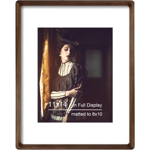 11x14 Picture Frame Natural Walnut Wood with Mat for 8x10, Original Natural Solid Wood 11 by 14 Photo Frames with Tempered Glass Cover for Wall and Tabletop Display