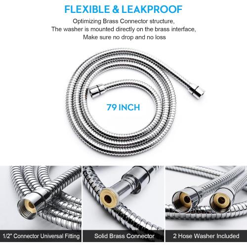 Blissland Shower Hose, 79 Inches Extra Long Stainless Steel Handheld Shower Head Hose with Brass Insert and Nut - Durable and Flexible(Chrome)