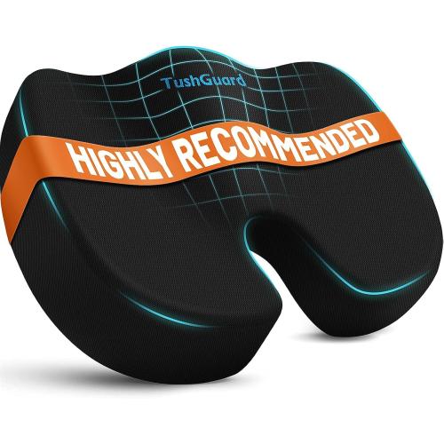 TushGuard Seat Cushion for Office Chair Memory Foam Non-Slip Cushion Back, Relief Chair Pad, Butt Pillow for Office Chair, Car, Computer Desk, Black