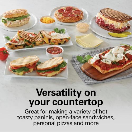 Hamilton Beach Panini Press Sandwich Maker & Electric Indoor Grill with Locking Lid, Opens Wide to Fit Any Thickness for Quesadillas, Burgers & More, Nonstick 8 x 10 Grids, Chrome (25460MNA)