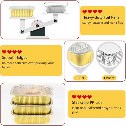 LNYZQUS 1LB Small Aluminum Foil Pans with PP Lids, for Freezer to Oven