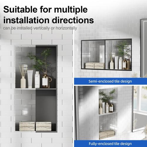 Bathbliss Shower Niche, No‑Tile Recessed Wall Niche, 11.18x22.3 SUS304 Stainless Steel Shelf, Leak‑Proof Waterproof for Bathroom Storage, Matte Black Shower Niche