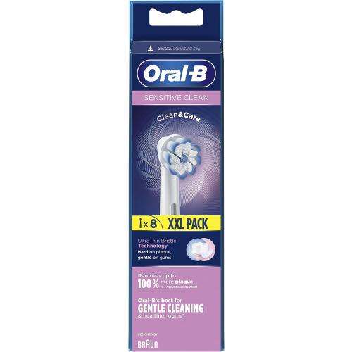 Oral-B Sensitive Clean Replacement Brush Heads x 8 Original Refill for Electric Toothbrush, White, 200 gram
