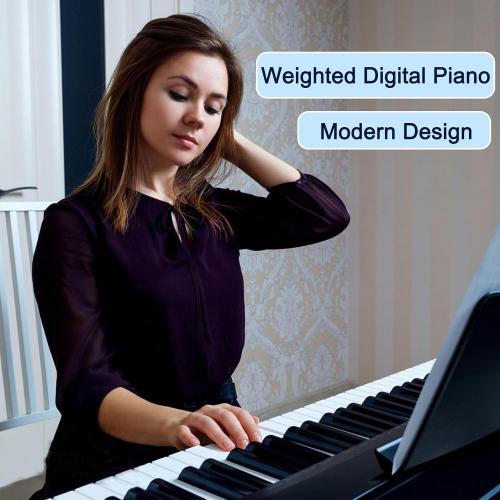 88 Key Piano Keyboard, Electric Digital Piano with Semi Weighted Keys, Keyboard Piano with Sustain Pedal, Power Supply, Stand, Carrying Case, Headphones, USB-MIDI Compatibility, for Beginner Adults