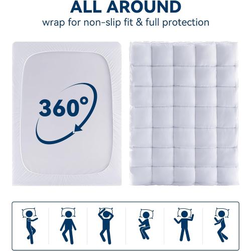 BDEUS Twin Mattress Topper, 1450 GSM Plush Pillow Top for Back Pain Relief, Quilted Fitted Mattress Protector with 8-21 Deep Pocket, Soft Mattress Pad Twin Size - 39x 75 White