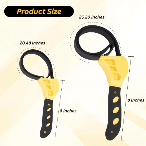 2-Pack Adjustable Rubber Strap Wrench Set – 25.20 & 20.48 Heavy-Duty Strap Wrench for Oil Filter, Jar Opener, Water Filter, Plumbing, Sink, Faucet – Non-Slip Multipurpose Wrench Tool