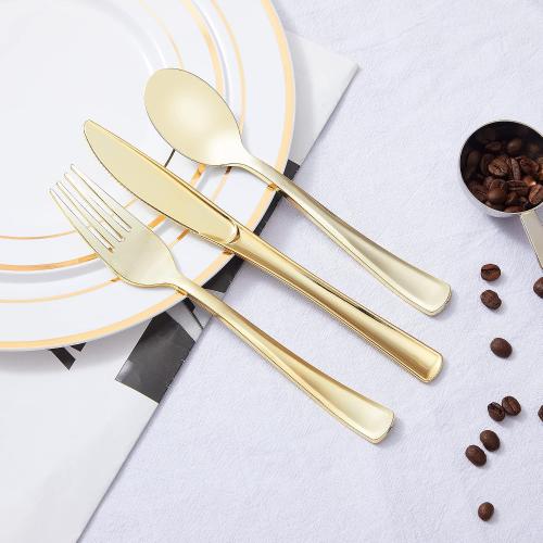 N9R 300PCS Gold Plastic Silverware, Disposable Plastic Cutlery/Utensils