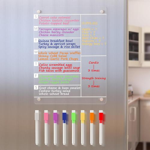 Acrylic Magnetic Meal Planner Menu Board for Kitchen Fridge w/ 8 Markers, Clear Refrigerator Weekly Dry Erase Calendar Planning Noteboard to Do/Grocery/Shopping List/Chore Chart/, 12x9