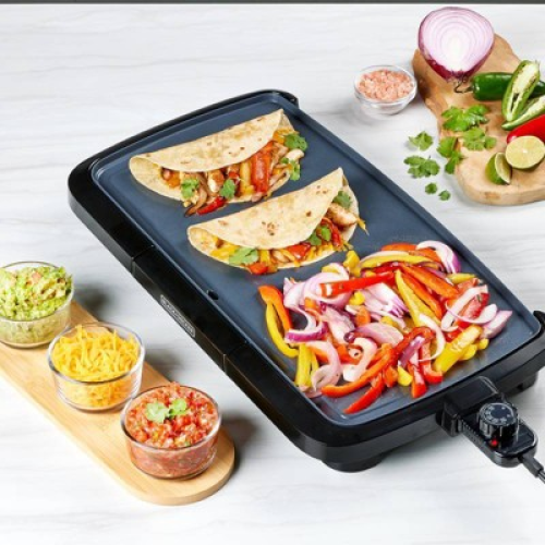 BLACK DECKER 20 Family-Sized Cast Iron Electric Griddle Black: Nonstick, Tabletop, Temperature Control, 1500W