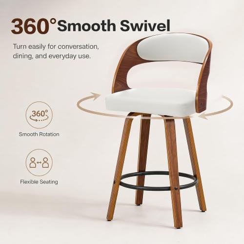 26 Swivel Upholstered Counter Height Bar Stools Set of 2 with Back, Cream