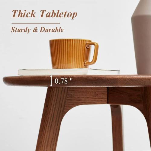 Solid Oak Round Side Table 3 Legs for Living Room (Walnut)