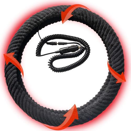 New Heated Steering Wheel Cover, 12V Car Plug, Universal Fit 14.5-15 Inch Anti-Slip Wheel Protector for Men Women Girls, Black Premium Auto Protector for Ultimate Comfort & Warmth