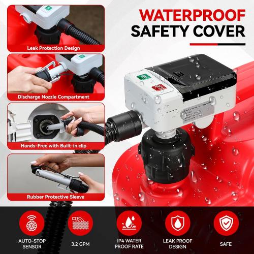 Fuel Transfer Pump Battery Powered Auto-Stop | Overfill Protection Electric Gas Can Pump for Gasoline, Diesel & Oil, Cordless Gas Pump Transfer Liquid with 3.2 GPM for Car, Truck, Lawn Mower
