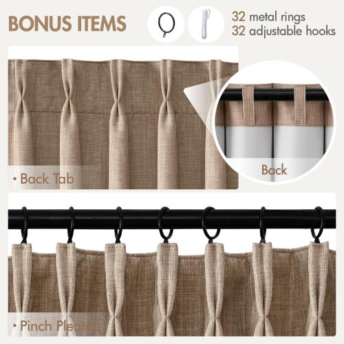 MIULEE Pinch Pleated 100% Blackout Curtains 40x84 Long Linen 4 Panels Set