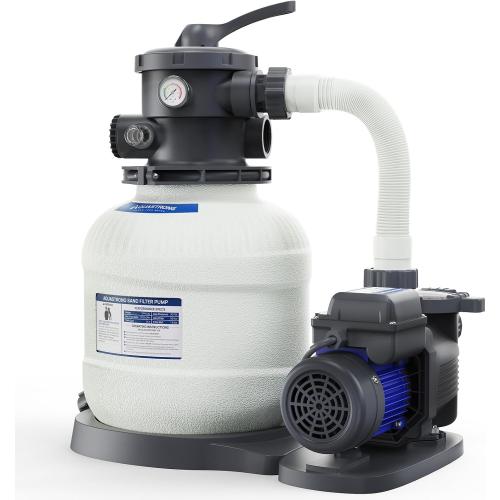 AQUASTRONG Sand Filter Pump for Above Ground Pool with Timer, 1/2 HP Pool Pump Max 2500 GPH for Pools up to 9000GAL, 12in Pool Sand Filter with 6-Way Valve, Improved Circulation for Crystal-Clear Pool