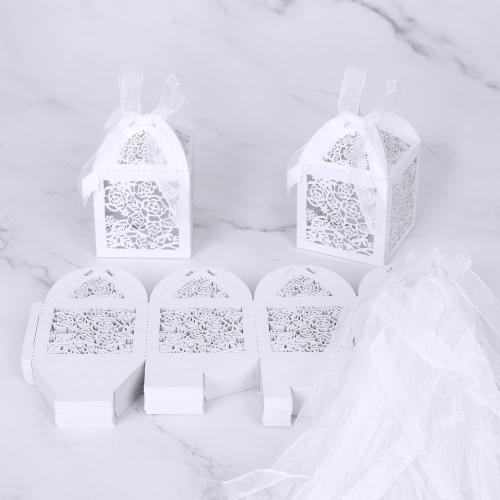 100pcs Laser Cut Favor boxes, Favors Candy Box with Ribbons and Tags