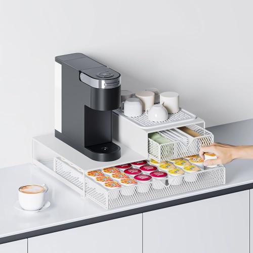 Metal Coffee Bar Station Organizer, K Cup Pod Holder Drawer Stand White