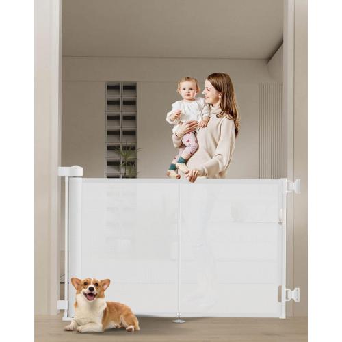 59 inch Retractable Baby Gates 34 inch Tall, Retractable Gate with Reinforced Strip Design to Prevent Crawling Through, 5 FT Retractable Dog Gate for Stairs, Doorways, Hallways, Indoor/Outdoor