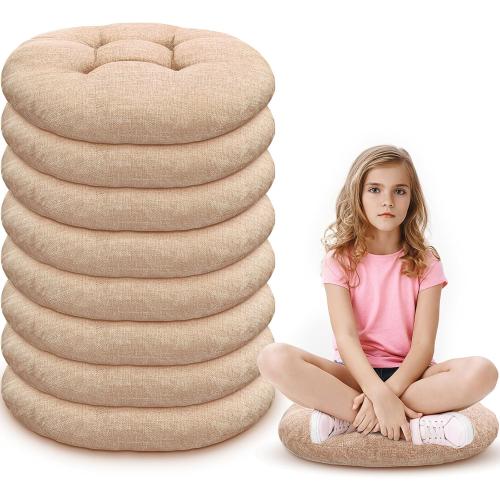 Fumete 8 Pcs Round Floor Cushions for Classroom Kids,Flax