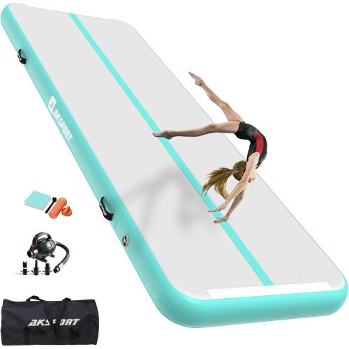 AKSPORT Gymnastics Air Mat Tumble Track Tumbling Mat Inflatable Floor Mats with Air Pump for Home Use/Tumble/Gym/Training/Cheerleading/Parkour/Beach/Park/Water