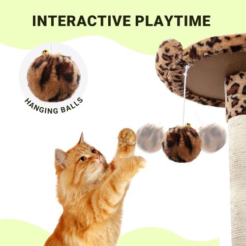 Allewie 64 Inches Multi-Level Cat Tree Tower for Indoor Cats,Leopard Print