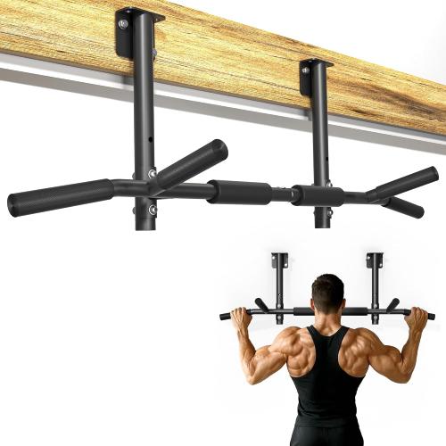 Joist Mounted Pull Up Bar, 3 in 1 Chin Up Bar Ceiling Mount Adjustable Height, 42 Wide Bar for Home Gym Cross Training Strength Building, Up to 350LBS