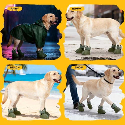 EXPAWLORER Dog Shoes for Hot Pavement Small Medium Large Dogs, Waterproof Non-Slip Dog Summer Booties with Socks, Easy On & Off Pet Boots & Paw Protectors, Easy-Clean for Beach Outdoor Rain (Green L)
