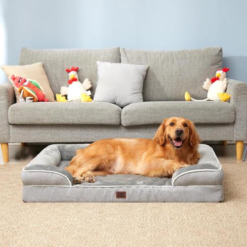 EHEYCIGA Orthopedic XXL Dog Bed, Waterproof Washable XL Big Pet Bed 48 | Non-Slip Bottom and Egg-Crate Memory Foam Extra Large Pet Couch Bed with Washable Removable Cover, Grey