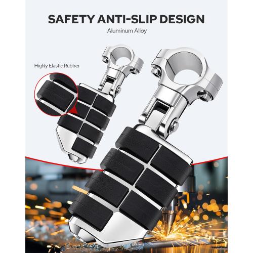 Benlari Highway Pegs, Motorcycle Foot Pegs Stainless Steel 1in 1-1/4in 25mm 32mm Fit for Harley Davidson for Honda for Suzuki for Kawasaki Engine Guards Crash Bars Style 3 (Chrome)